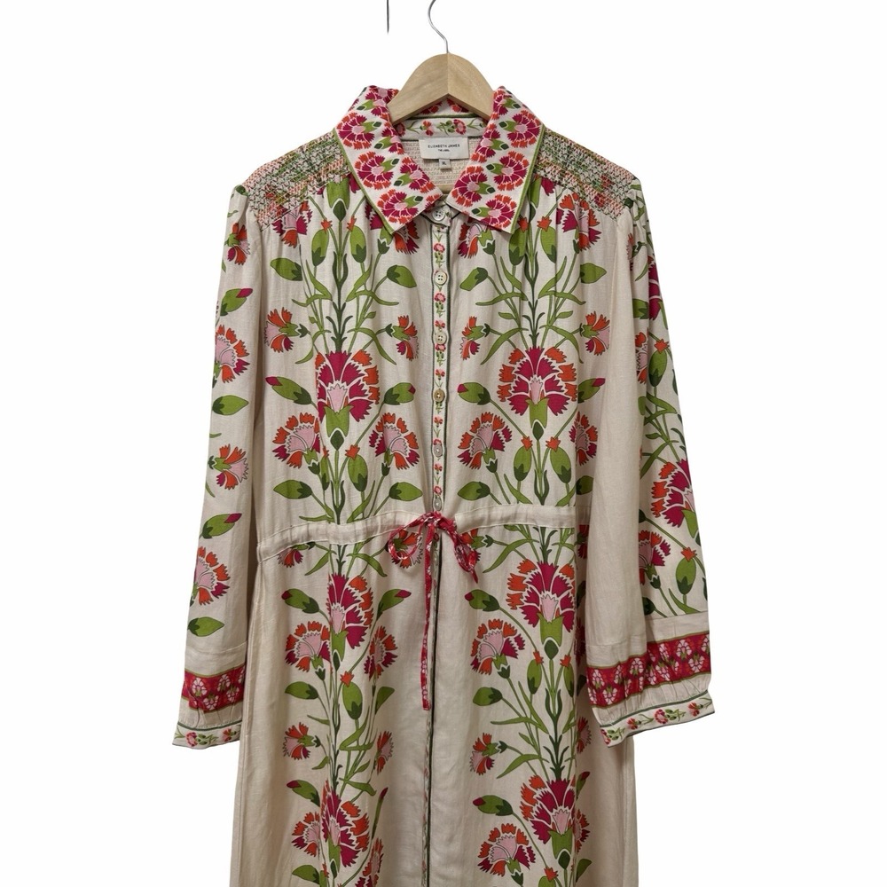 Elizabeth James The Label Lucia Floral Belted Midi Dress Size XL Linen Blend - Picture 4 of 11